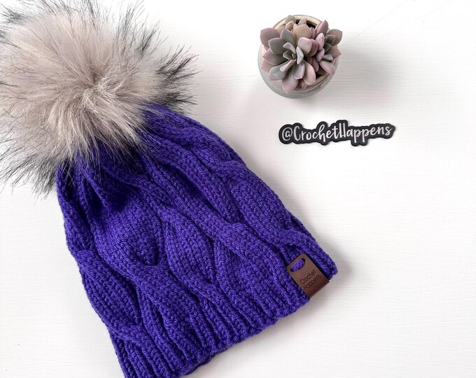 Purple Cable Knit Beanie
