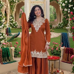 This Wedding Season Wear Comfortable Suit With Sequence Embroidered Top Plazzo And Dupatta