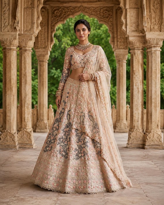 pastel engagement dress Embroidered Lehenga Set, Indian Bridal Wedding Outfit, Designer Wear Color:Medium Denim The Fashion Guide Blog fabric-dl-ultimate Yellow and a simple crossbody
