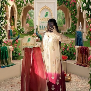 Pure Heavy Chinon Silk Suit Set: Handwork Bids, Moti Embroidery, Dupatta