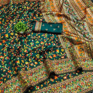 Miękkie sari z jedwabiu kaszmirskiego paszmina: kolorowe sploty meena, misterne pallu, frędzle