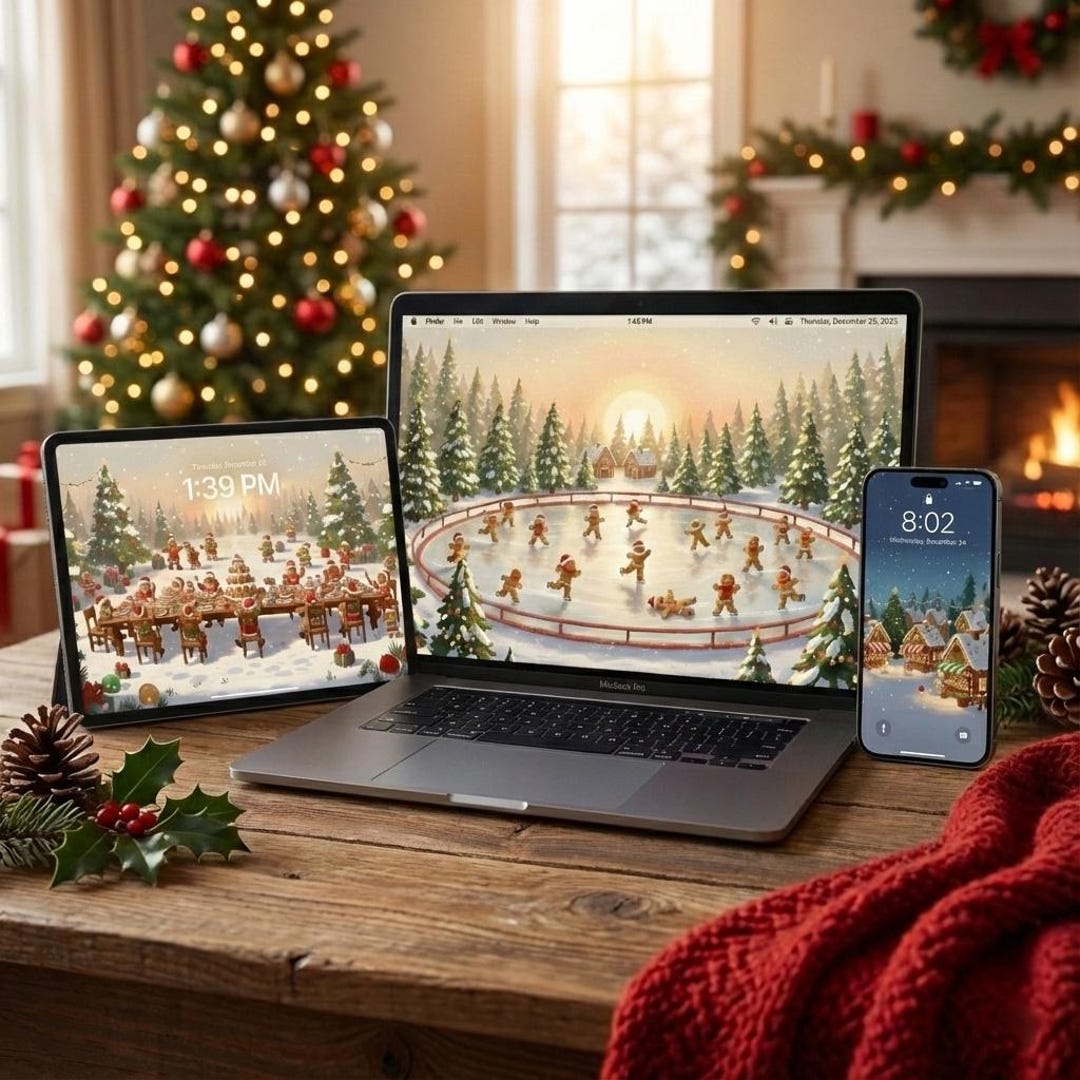 Cozy Gingerbread Christmas Wallpaper Bundle Set | Winter Village