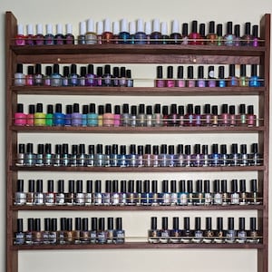 Solid Wood Wall Rack - Brass Hardware | Nail Polish - Miniatures - Spices