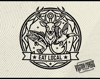 Eat Local Patch SVG | Deer, Duck, Bass Design (Digital Download)