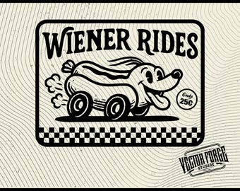 Wiener Rides Hat Patch SVG | Retro Hot Dog Car Engraving File (Digital Download)
