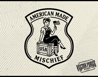 American Made Mischief SVG for Cricut & Glowforge | Vintage Pin-Up Hat Patch Design | Laser Ready File