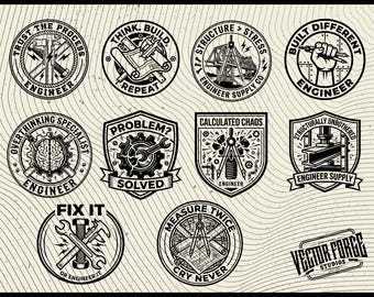 Engineer Life SVG Bundle - 10 Digital Patches for Hardworking Minds - Builder Fixer Solve SVG