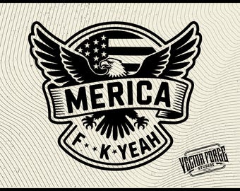 Merica F Yeah Hat Patch SVG | Funny Eagle Patriotic Badge 1776 Design for Glowforge Cricut Xtool | USA Laser Engraving File