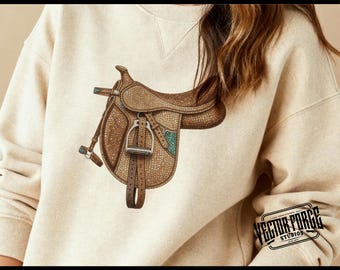 Faux Rhinestone Horse Saddle PNG, Digital Design for T-Shirts, Sublimation Art, Western Glam, Country Style