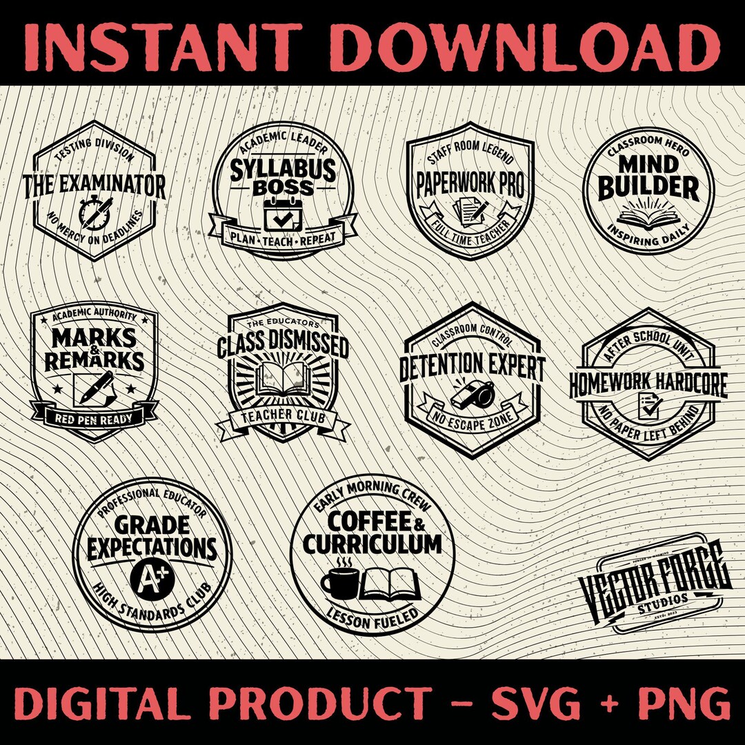 Teacher Badges SVG Bundle, Educator Patch Designs (SVG, PNG) - Etsy