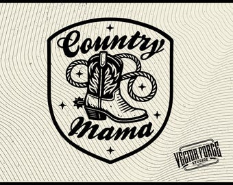 Country Mama Western Boot SVG | Hat Patch Laser Cut File