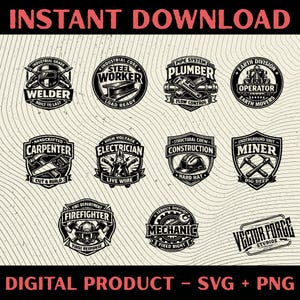 Tradesman Work Patch Bundle SVG - Welder Plumber Miner Construction Mechanic SVG