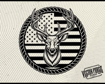 Deer American Flag SVG, Hunting Hat Patch Laser Cut File (Digital Download)