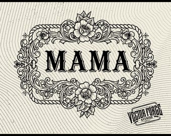 Mama Buckle SVG, Cowgirl Clipart, Laser Engraving Design, Floral Patch, Southern Style, Vector Graphic File