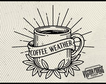 Coffee Weather SVG, Cozy Season SVG, Fall Coffee Lover Clipart, Sweater Weather Design, Digital Download