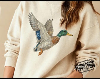 Faux Rhinestone Mallard Duck Flying, Digital Design, PNG, Sublimation, Hunting Shirt, Country Art & Decor