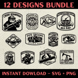 Oilfield Life Patches SVG-paket - 12 grova beteende Roughneck-designer