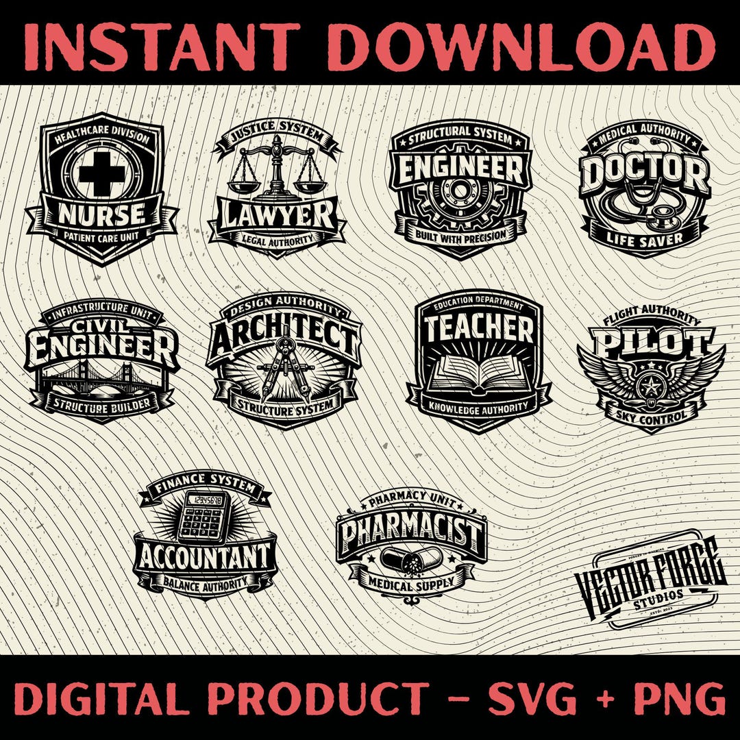 Hat Emblems Professional Emblems SVG Bundle - 10 Trades & Vocations Hat Patch ...