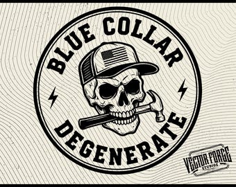 Blue Collar Degenerate Hammer Hat Patch SVG | Mechanic Skull Trucker Cap Design | Funny Work Engraving File for Glowforge Cricut
