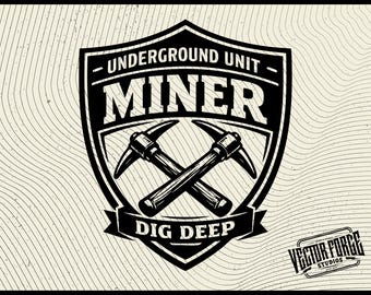 Underground Unit Miner SVG - Dig Deep Hat Patch Design - Crossed Pickaxes SVG