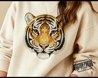 Faux Rhinestone Tiger PNG – Sparkly Sublimation Design for T-Shirts, Digital Download, Clipart & More
