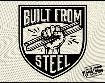 Construction Hat Patch SVG, Unique Blue Collar "Built From Steel" Patch Design for Laser Cutting, Ideal for Cricut Projects
