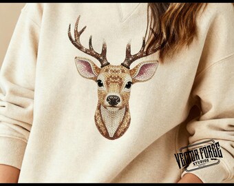 Faux Rhinestone Deer Design, Digital Sublimation PNG, Shirt Art, Christmas Hunting Decor, Trending