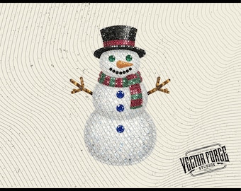 Faux Rhinestone Snowman Design, Sparkly Christmas Sublimation PNG, Cute Winter Bling Art for Holiday Decor