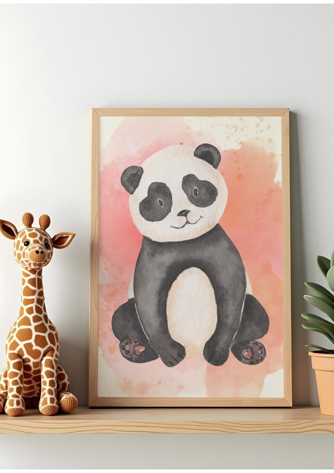 Panda Nursery Wall Art – Cute Baby Panda Watercolor Poster, Soft Pink ...