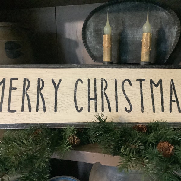 Primitive - Merry Christmas - HandPaiNTeD DisTreSSeD HoLidaY  Sign - Antique White