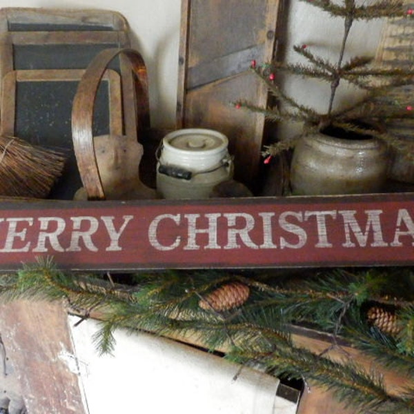 Primitive -  Merry ChRisTmAs  - HandPaiNTeD DisTreSSeD HoLidaY  Sign - AweSomE