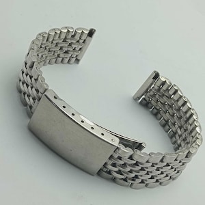 Correa de repuesto para reloj de acero inoxidable de 18 mm, estilo cuentas de arroz