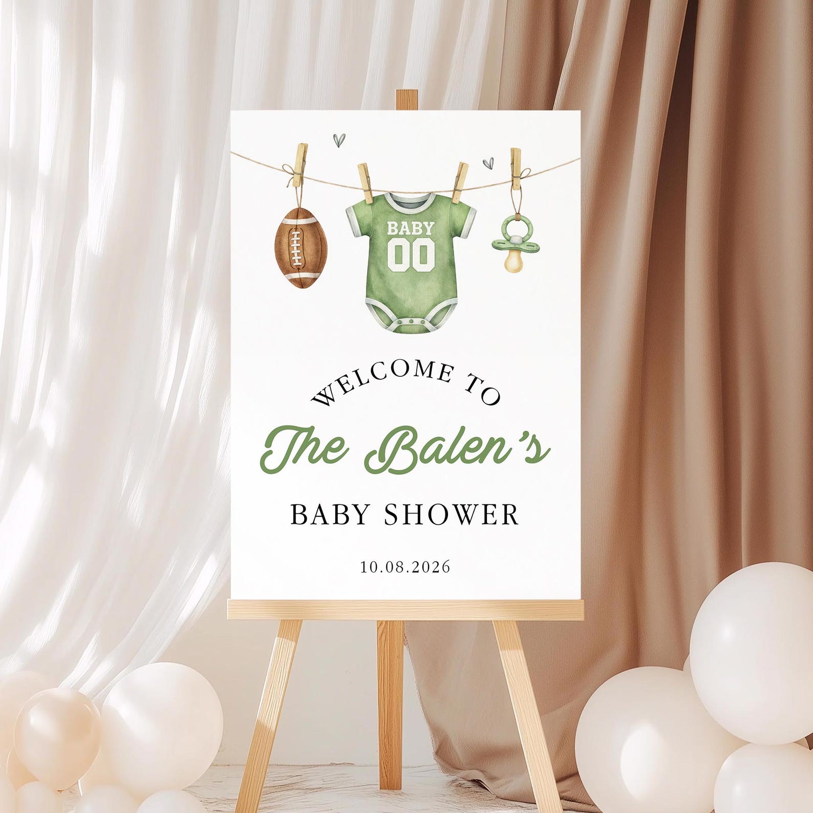 Football Baby Shower Welcome Sign Sports Baby Shower Decor Boy Baby Shower Sign Custom Family Name Printable Poster