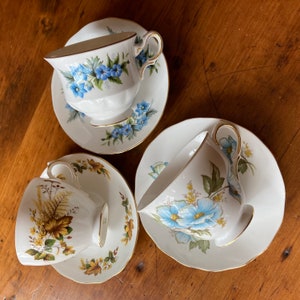 3 Queen Anne Vintage Tea Cups and Saucers 8219 8565 8618 Bone China Tea/Garden Party Made in England Teacups Gift for Her Home Entertaining