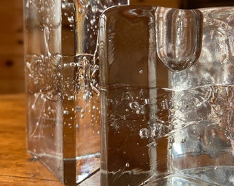 2 Arkipelago Candlesticks by Timo Sarpaneva for Iittala Scandinavian Design Art Glass Minimalist Crystal MCM Home Entertaining Vintage Decor