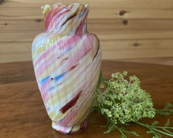 Welz Bohemian Glass Vase c. 1890 Antique Spatterware Fluted Edge Cased Interior Franz Welz