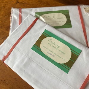 PAIR of Vintage Embassy Made in Poland White Sheets Unused, 72 x 100&quot; Flat, Pristine Condition New in Original Packaging