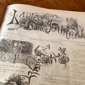Ladies Home Journal 12 tom luty 1888 - styczeń 1890 Wiktoriańskie efemerydy Album ze zdjęciami Antyczna książka Sztuka vintage Poezja Fikcja Haft Sztuka do oprawy