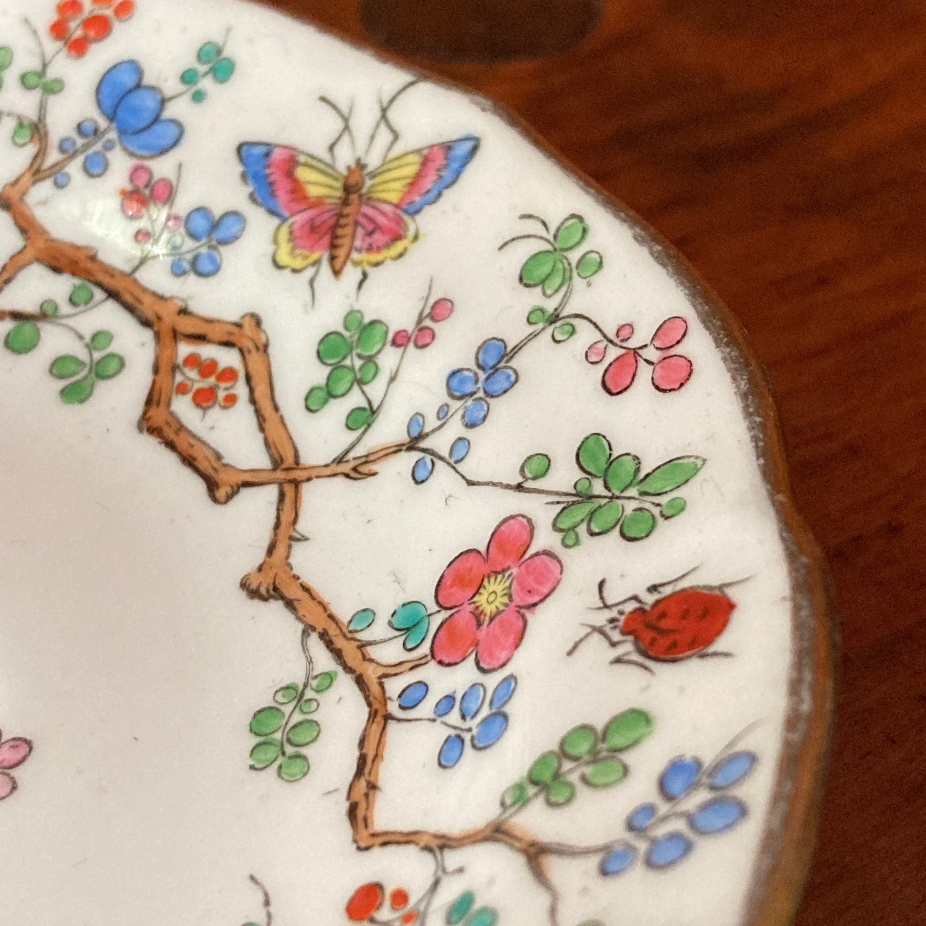 Copeland Spode Shanghai Double Handled Teacup and Saucer Butterflies