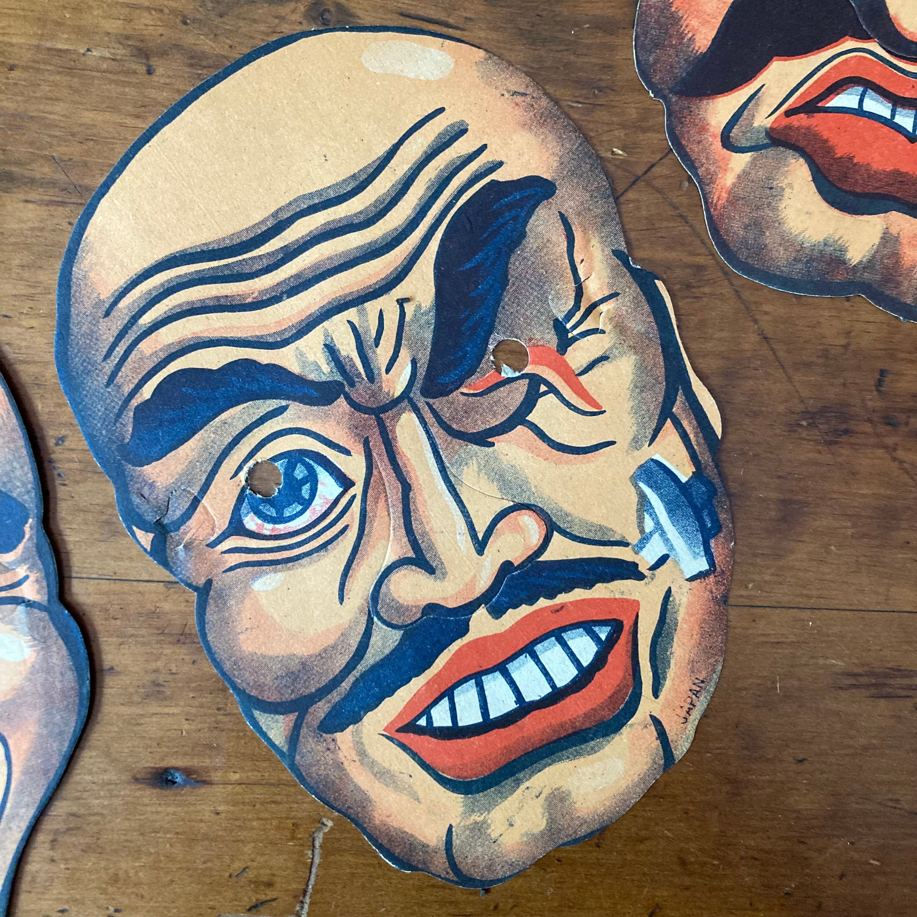 Set of 5 HALLOWEEN PAPER MASKS 1940's Vintage Grocery Store Masks