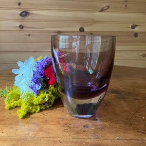 Minimalist Amethyst Art Glass Vase Sommerso Purple Mauve Egg Shape Heavy Base