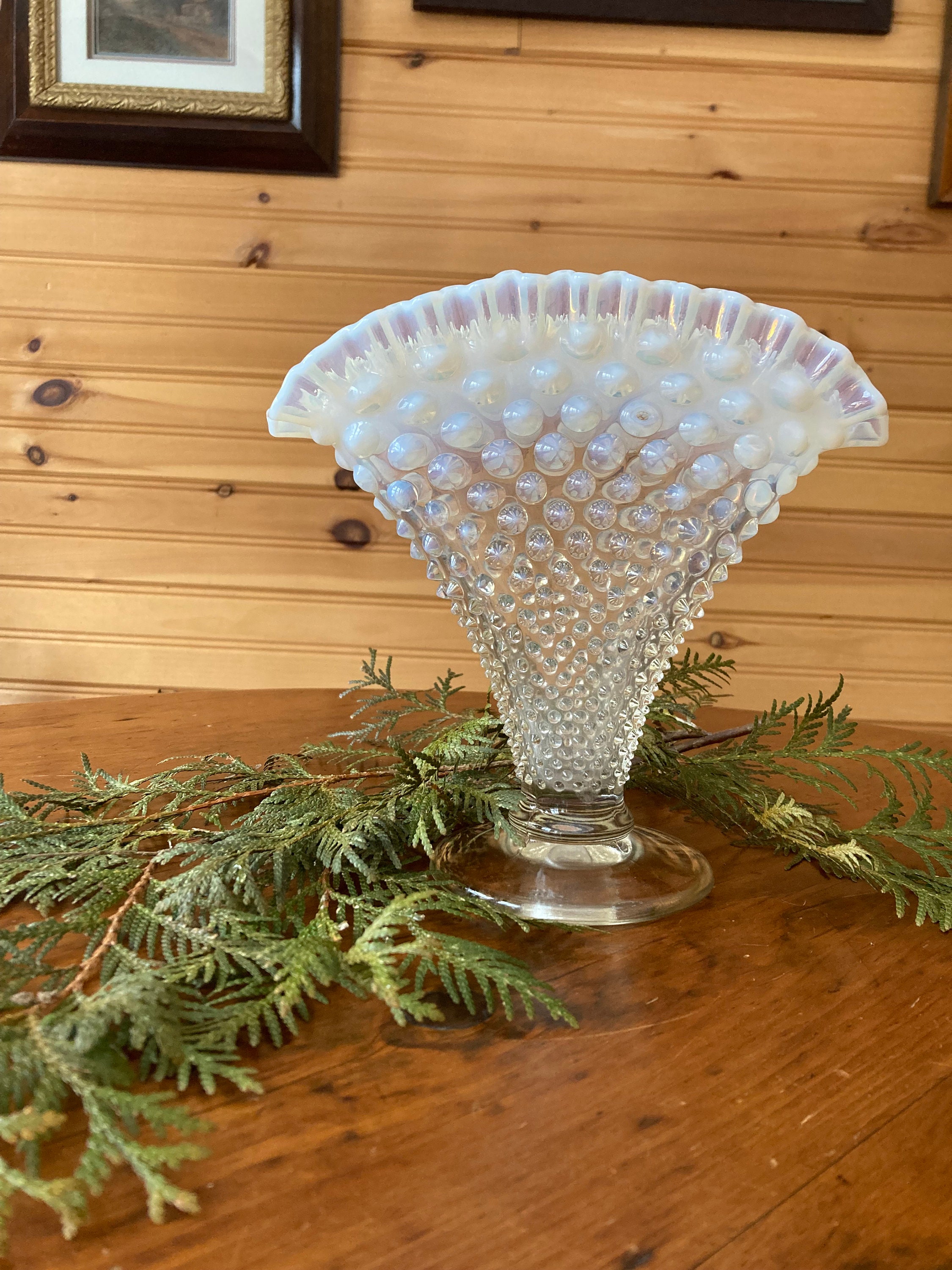 Vintage Fenton Large Cranberry Hobnail Opalescent Flower