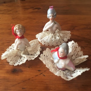 SET Half Dolls, Pin Dolls, Pincushion Dolls 3 Miniature, Collectible Dolls, Collectible Miniature, Antique Dolls, Regency Lady Gift for Her