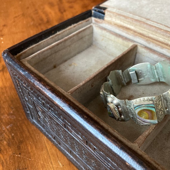 Vintage Hand Tooled Leather Jewelry Trinket Stora… - image 5