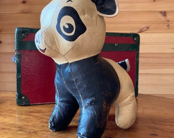 Vintage Panda Bear Painted Waxed Canvas Stuffed Japanese 1960s Black and White Vintage Toy
