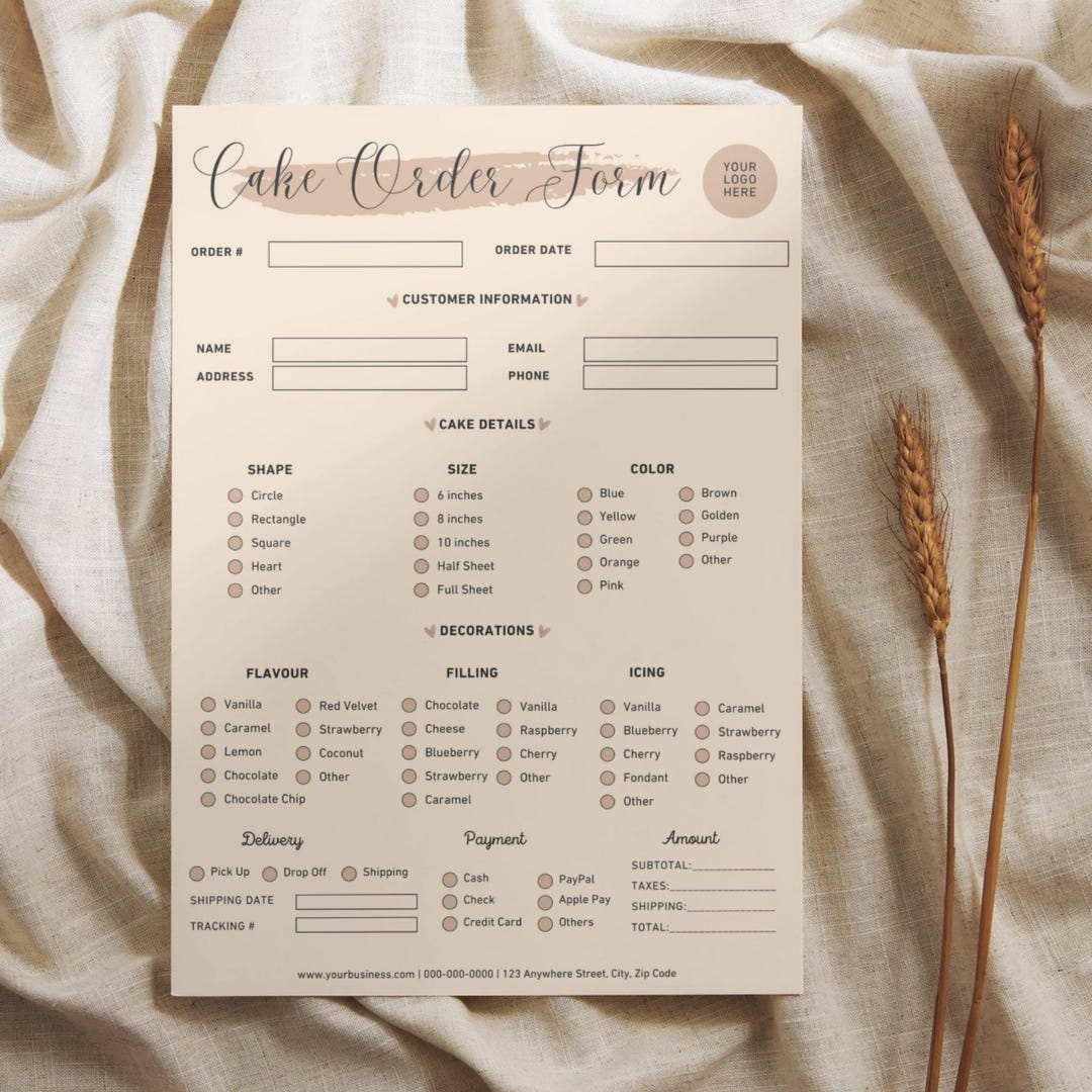 Editable Custom Cake Order Form Template - Bakery Sheet - US Letter ...