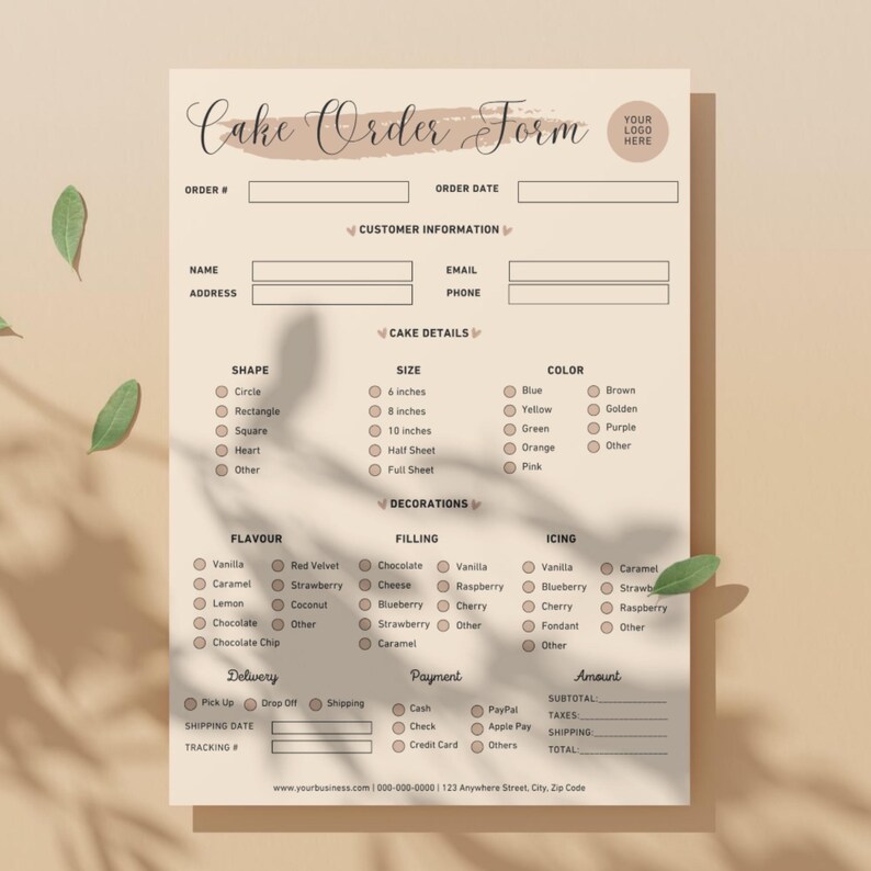 Editable Custom Cake Order Form Template - Bakery Sheet - US Letter ...