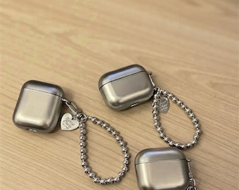AirPods Electroplated Silver Protective Case Glossy Durable TPU Cover with Keychain Charm Stylish Metallic Finish Shockproof Accessory Gift
