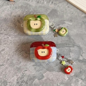 Cute Fruit Airpods Case Cover with Charm Kawaii Silicone Headphone Pouch Summer Berry Tech Accessory Teen Girl Gift Aesthetic Keyring