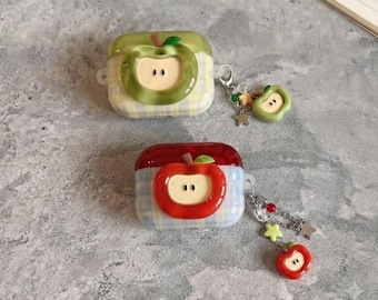 Cute Fruit Airpods Case Cover with Charm Kawaii Silicone Headphone Pouch Summer Berry Tech Accessory Teen Girl Gift Aesthetic Keyring